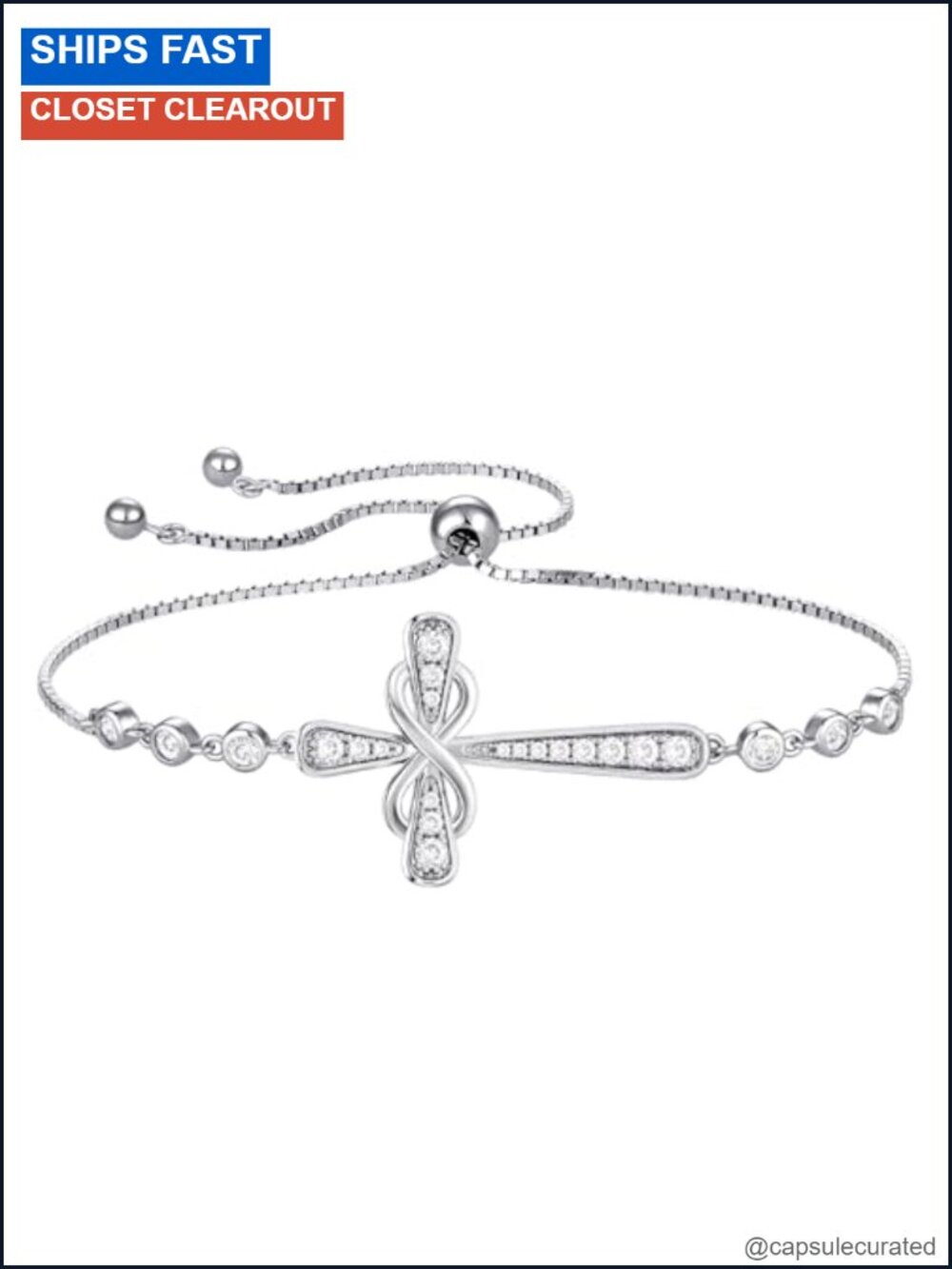 925 Sterling Silver Infinity Link Cross Bracelet for Women w/ Cubic Zirconia
